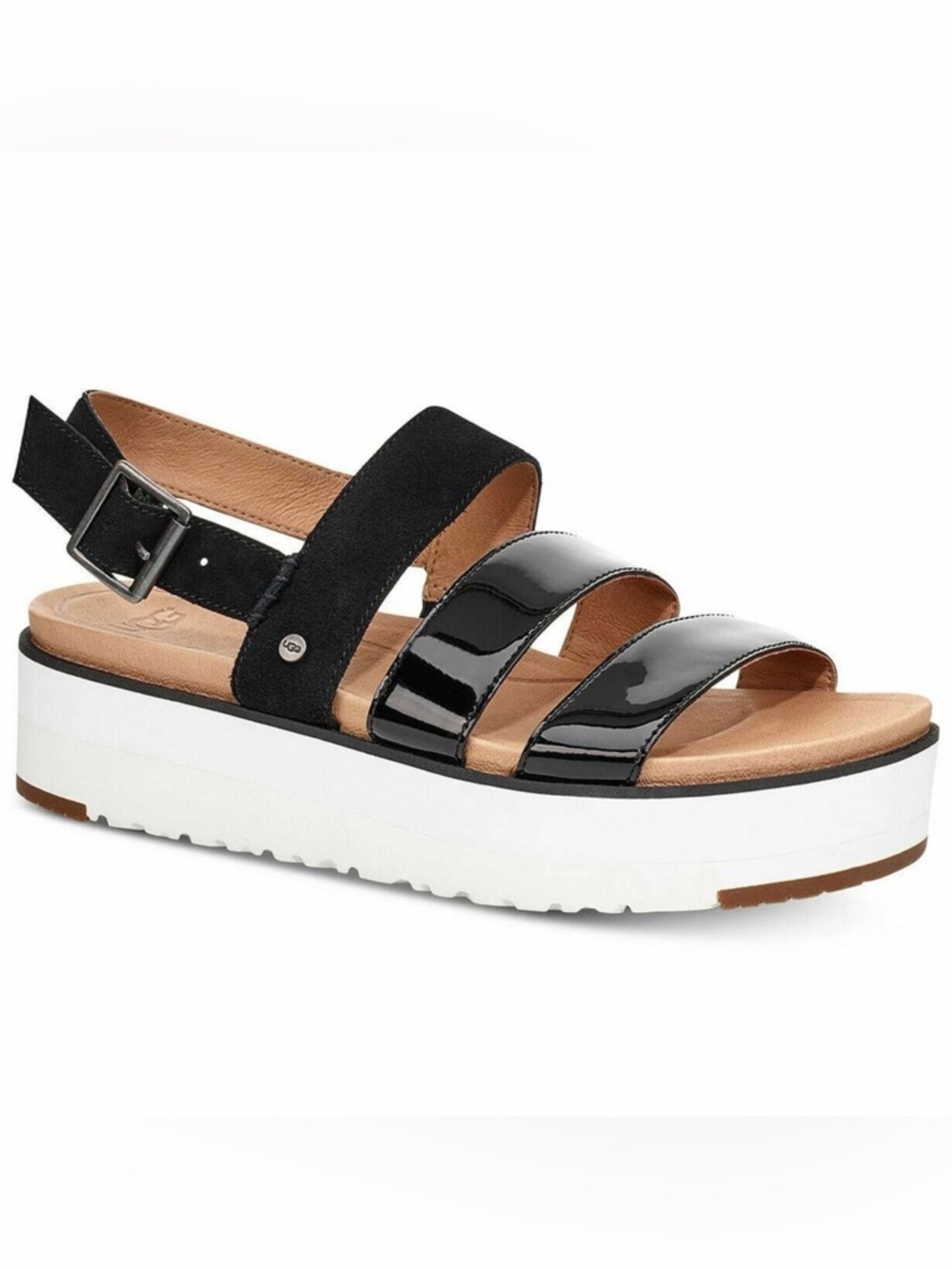 UGG Braelynn Black Patent & Suede Platform Sandal